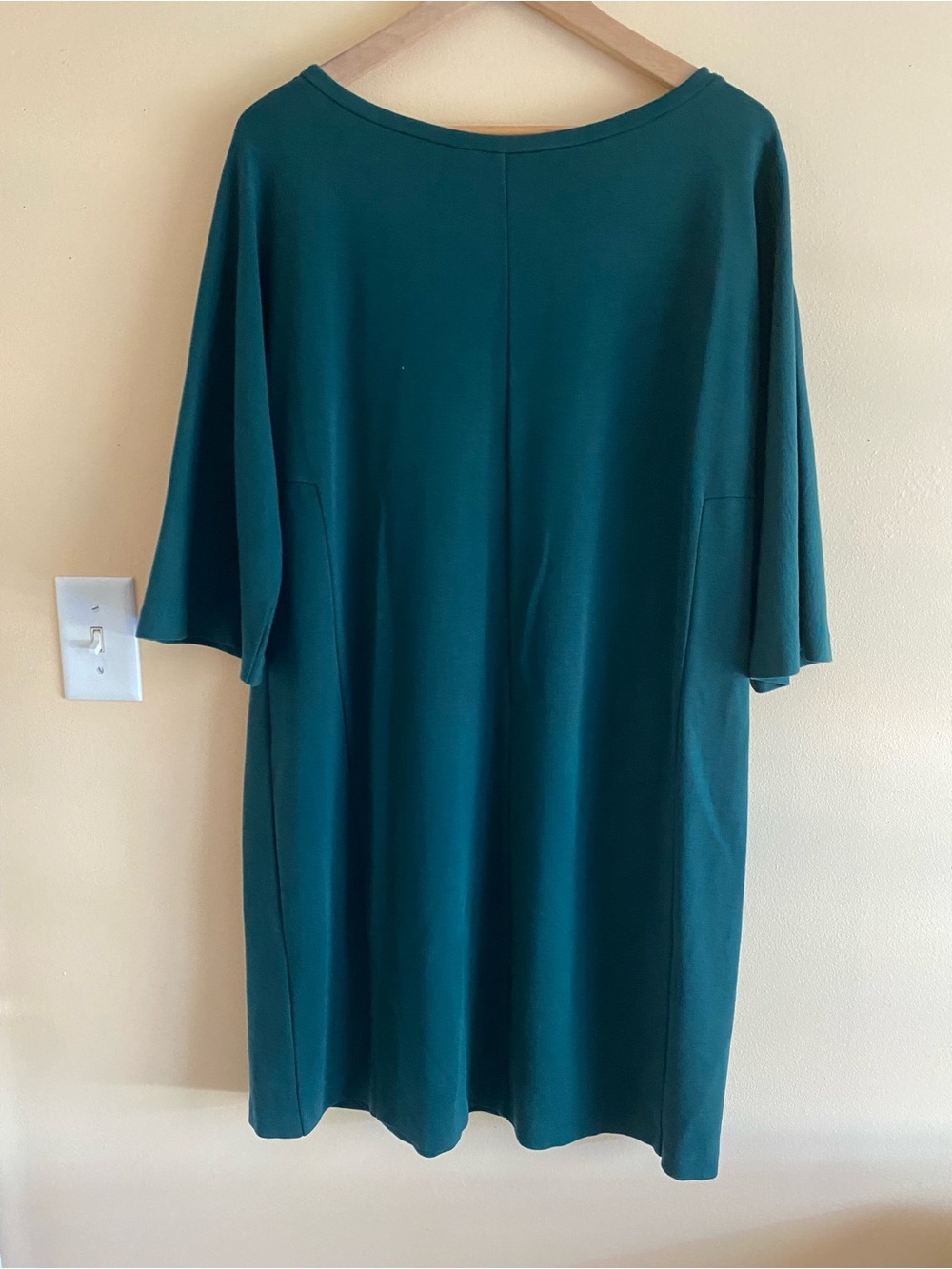 Eileen Fisher Tencel Lyocell Shift Dress Woman Large Teal Pockets 3/4 Sleeve - Picture 3 of 13